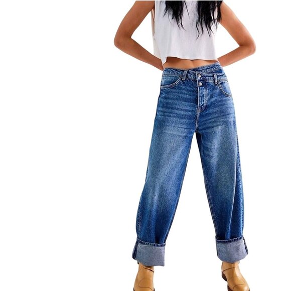 Free People We The Free Crossroads Mid Rise Slim Straight Barrel Jeans Size 30 - Picture 7 of 16